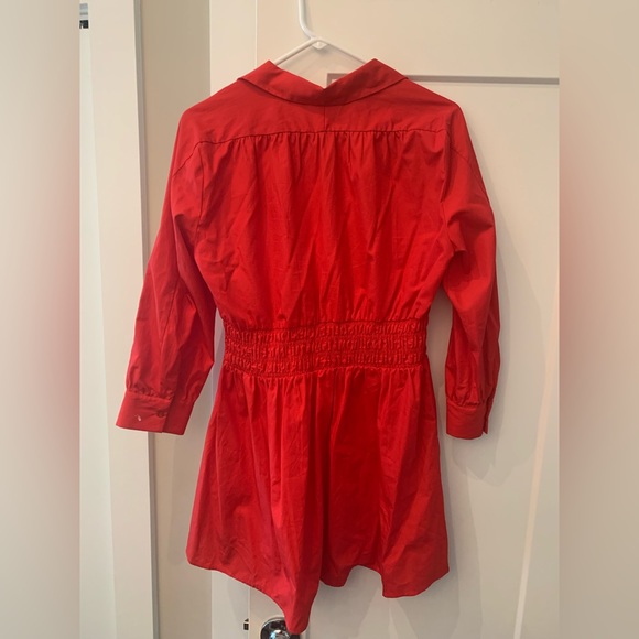 ZARA Red Poplin Long Sleeve Shirt Dress. Size M - Picture 3 of 3